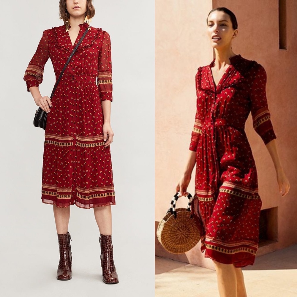 ba&sh Red Patterned Midi Dress - Picture 3 of 9
